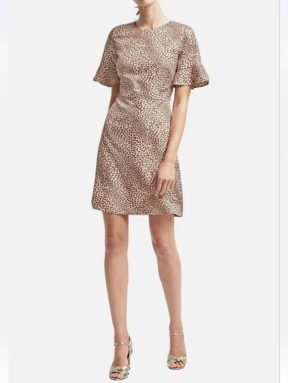 Banana Republic Satin Leopard Print Ruffle Sleeve Dress - Size 8